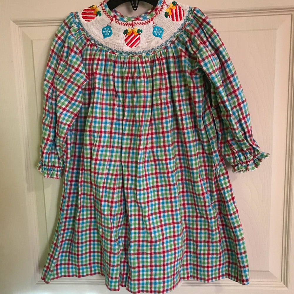 Smocked flannel Christmas dress